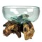 Hand Blown Molten Glass Bowl Terrariums on Driftwood Base – Decorative Planters